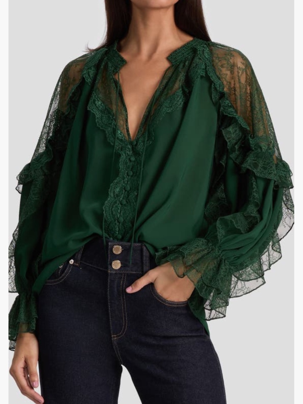 Alice + Olivia Aleena Lace Detail Long Sleeve Button-up Shirt